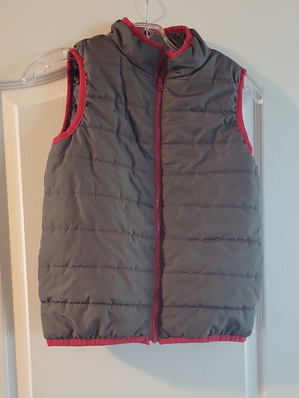 Kids Quilted Gray Puffer Vest with Red Trim